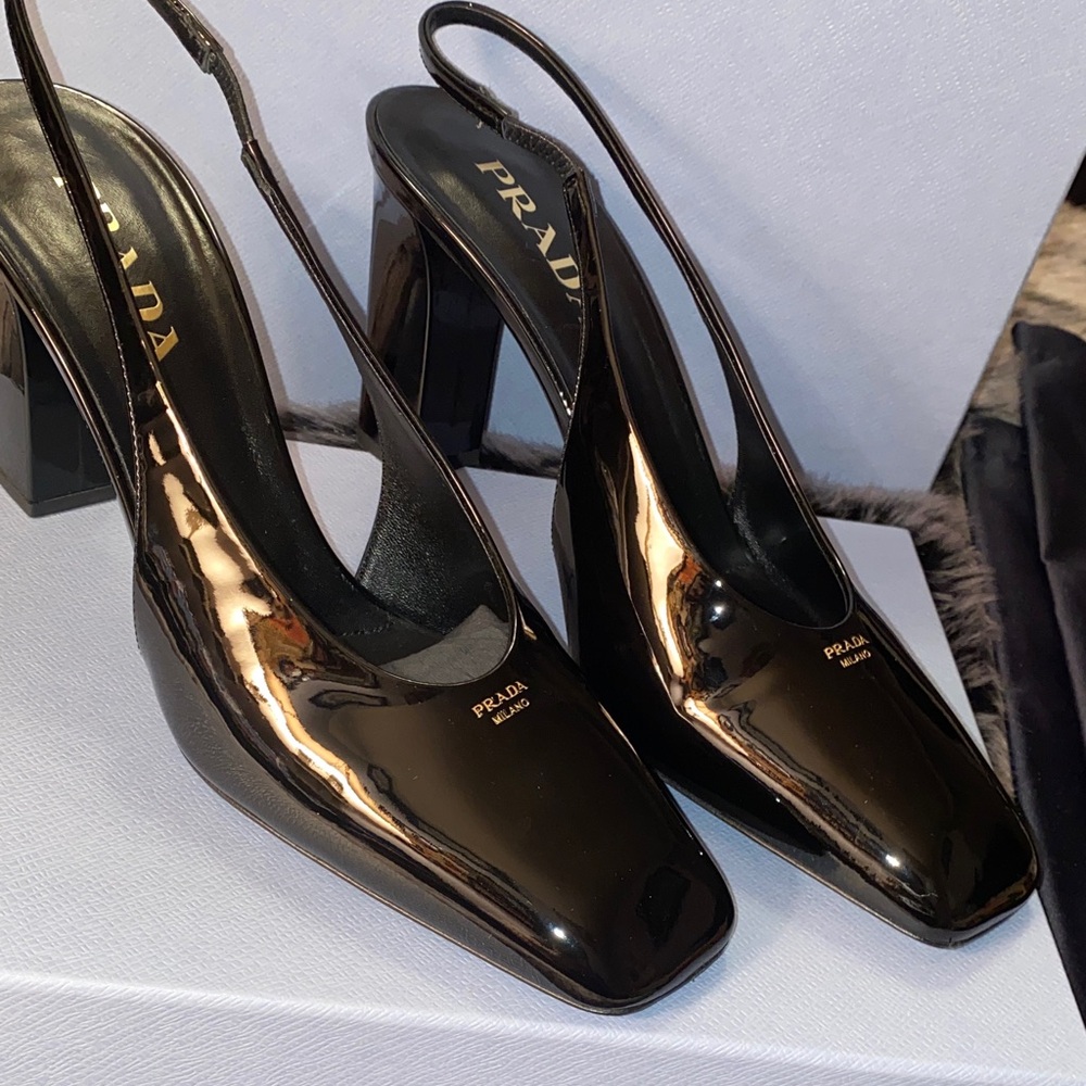 Prada Glossy Black Slingback Heels - Picture 11 of 14